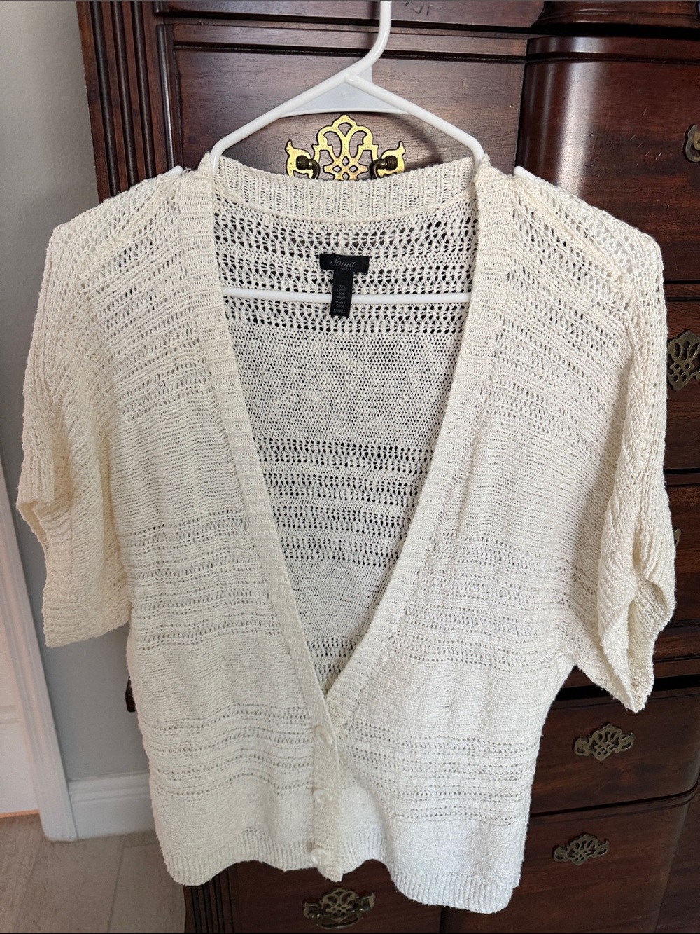 Soma Ivory Open-Knit Short-Sleeve Cardigan